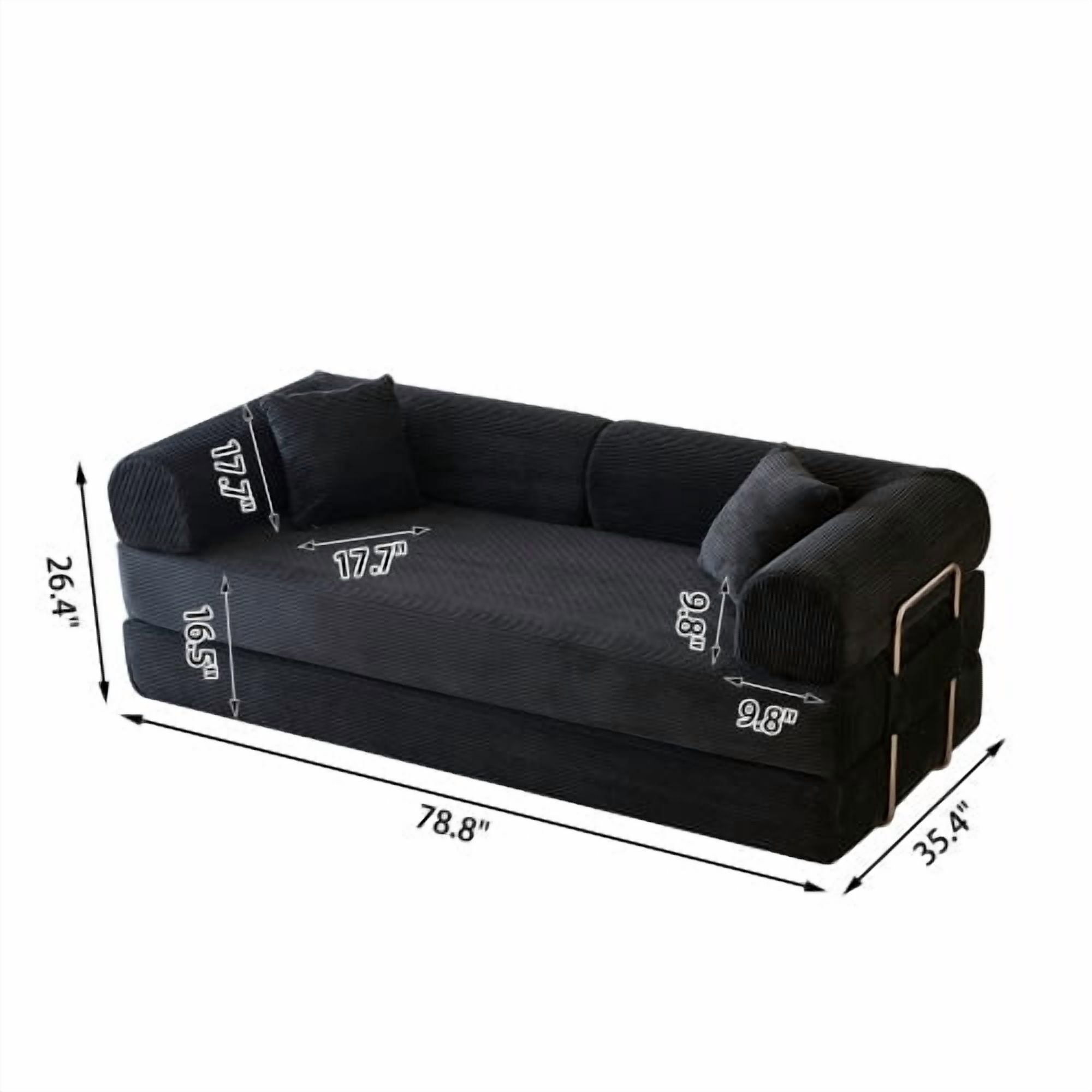 78.8" Convertible Sofa Bed, Convertible Boneless Modular Sectional Futon Loveseat, Sleeper Couch for Living Room Bedroom, No Assembly Required, Black