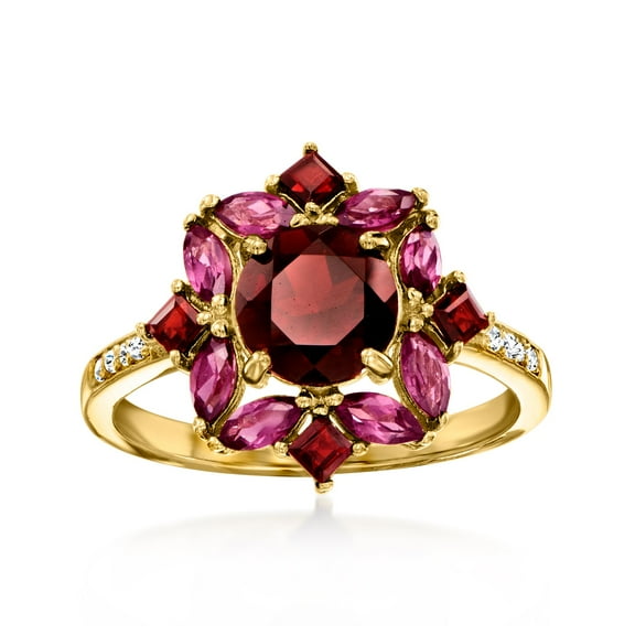 Ross-Simons 1.90 ct. t.w. Garnet and .80 ct. t.w. Rhodolite Garnet Ring With .10 ct. t.w. White Topaz in 18kt Gold Over Sterling, Women's, Adult