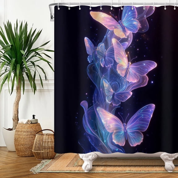 Blacklight Butterfly Shower Curtain Purple Butterfly Bathroom Curtain Decor 72x72 in