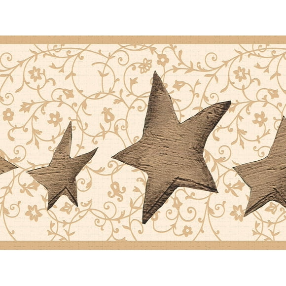 Dundee Deco's Peel and Stick Wallpaper Border - Abstract Beige Brown Stars Wall Border Retro Design, 15 ft x 7 in (4.57m x 17.78cm), Self Adhesive