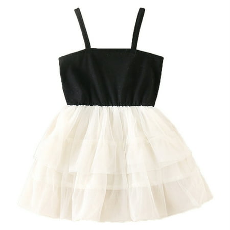 

HTGFGMGW Summer Dresses for Girls Baby Girl Cute Tutu Dress Collision Color Spaghetti Straps Sleeveless Sarong Party Wedding for Summer Dresses for Girls White