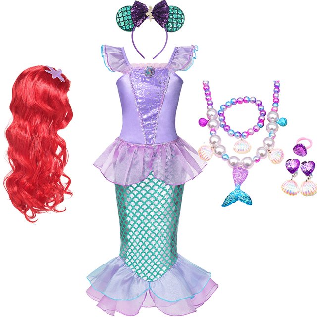 Disney Kids Dress For Girls Cosplay Little Mermaid Ariel Princess Costume Children Carnival Birthday Party Clothes Mermaid Dress9-10T Gao Jinjia LED