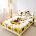 thumbnail image 4 of Homewish Rustic Cow Animal Twin Sheet Sets, Vibrant Yellow Sunflower Twin Fitted Sheet, Farmhouse Plant Botanical Flat Sheet, Lightweight Room Decor, 3pcs, 4 of 7