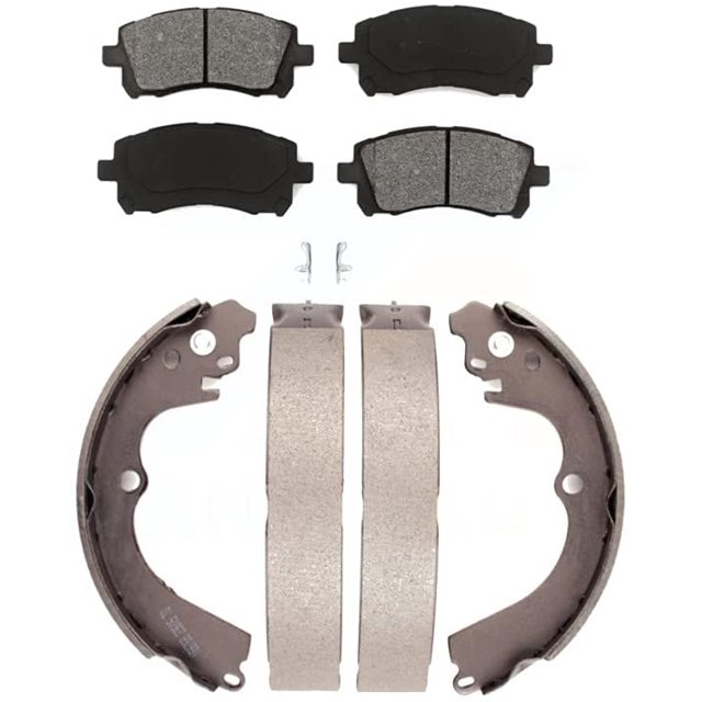 Front Rear Semi-Metallic Brake Pads And Drum Shoes Kit For Subaru Outback Forester Legacy Impreza