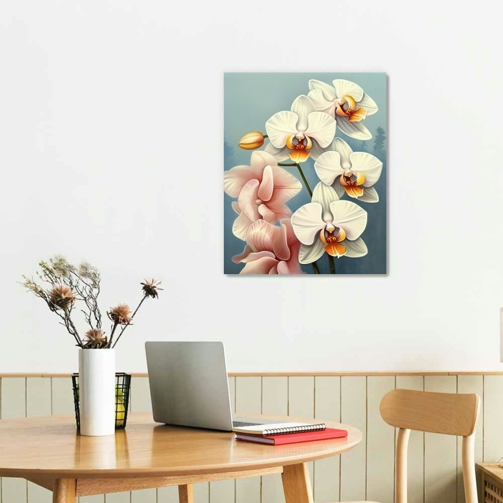 Shiartex White Flower Wall Art Canvas Butterfly Orchid