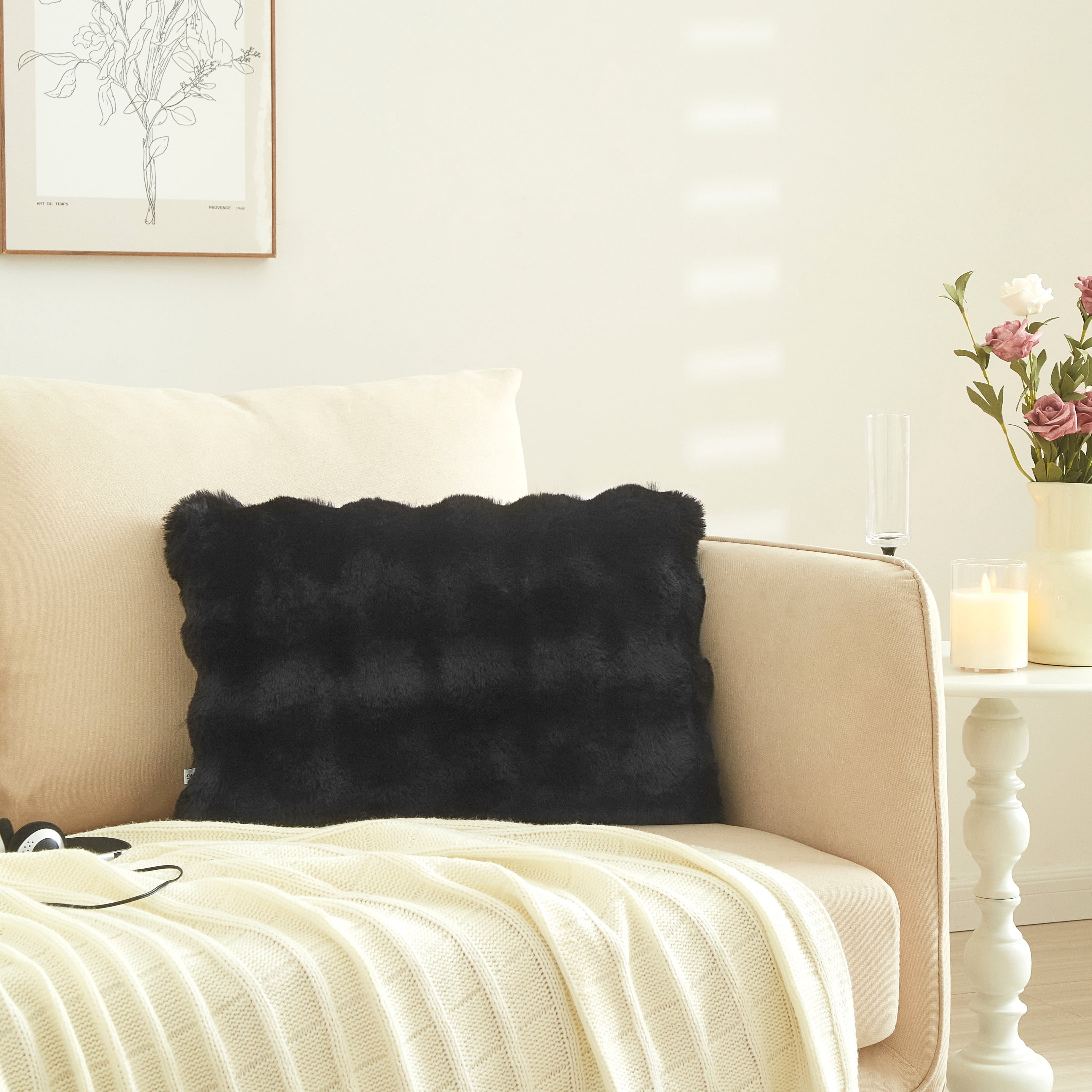 Better Homes & Gardens 14" x 20" Bubble Faux Fur Decorative Pillow for All Ages, Black