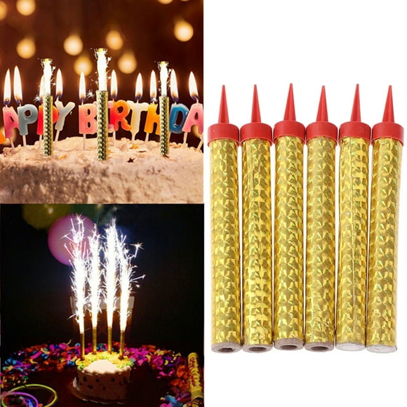 Lubelski 6Pcs Portable Birthday Candle Delicate Paper Golden Decorative Cake Candle for Party