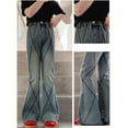 thumbnail image 5 of Ruyang Teen Girls Retro Flare Jeans Ripped Bell Bottom High Waist Denim Long Pants Kids Striped Cute Straight Baggy Trousers, 5 of 9