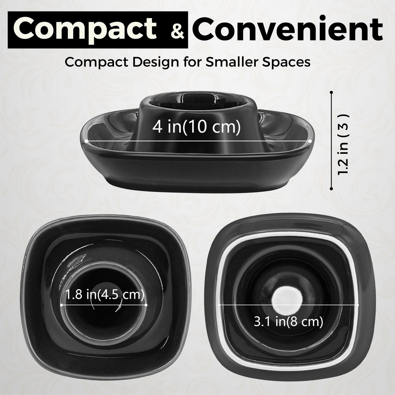 Ceramic Egg Cups Set of 6 Half Dozen Pack, Porcelain Hard Soft Boiled Egg Holder Keeper Container with Base, Stackable Serving Dish Plate Stand Serveware for Countertop Display Kitchen Home (Black)