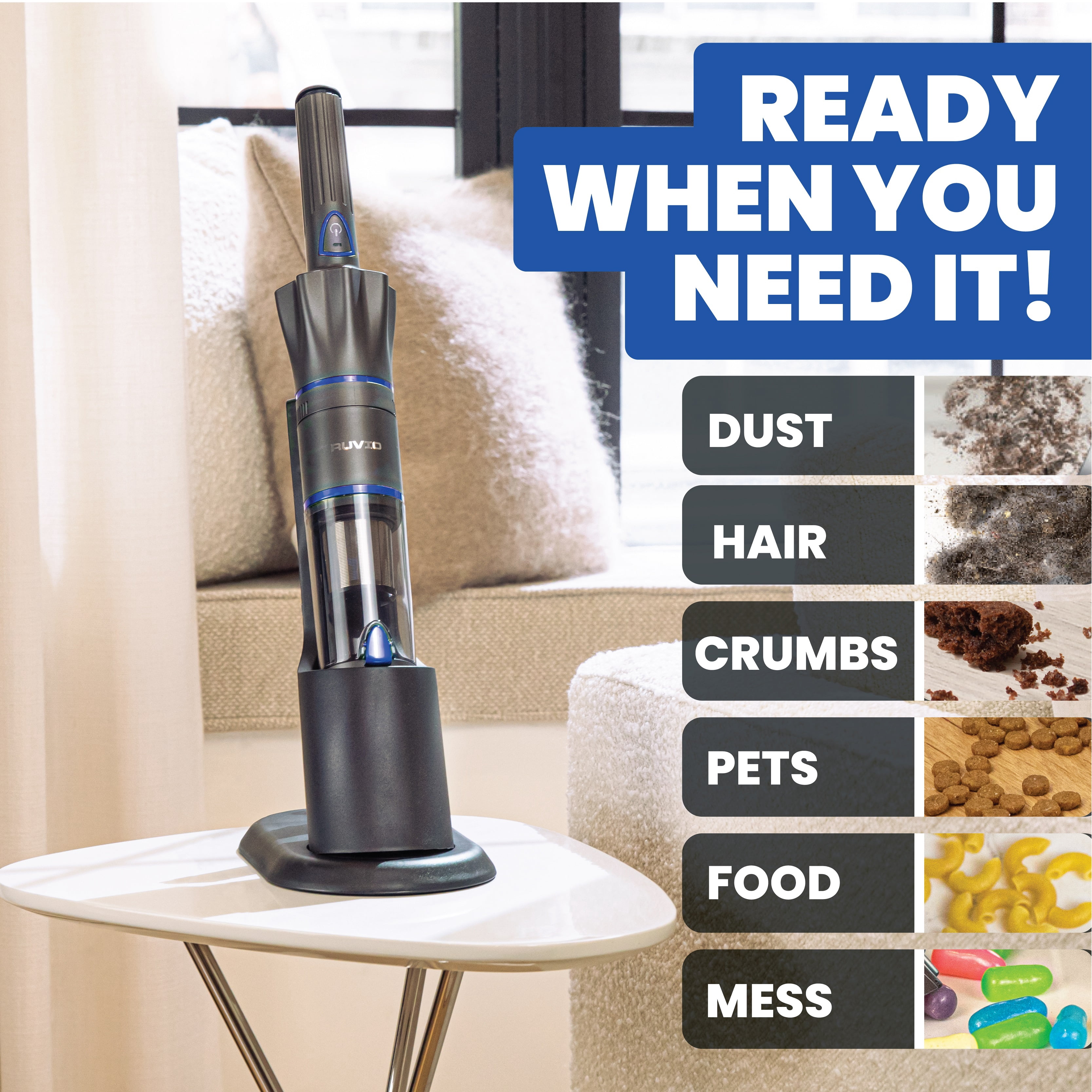 Ruvio Pro Handheld Vacuum Cordless for Home and Car, Lightweight Portable Hand Held Vacuums Cordless Works on Pet Hair, Floor, Hard Wood, 2X HEPA Filtration, Crevice Nozzle Included