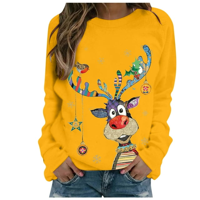 Chandail en Molleton d'Hiver pour Femmes Pull à Capuche Imprimé de Noël Mode Pull de Noël Hoilidy Extérieur Chaud Col Rond Cardigan Mi-Longueur Blouse Ample