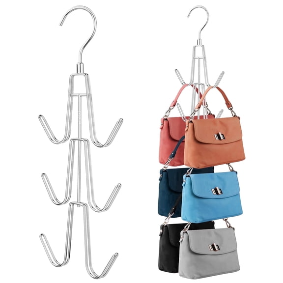 Z ZEDODIER Metal Purse Hangers for Closet, Rotating Organizer Holds up to 6 Bags, Silver