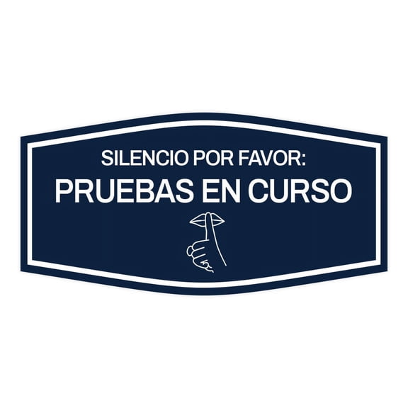 Signs ByLITA Fancy Silencio Por favor: Pruebas en curso Easy Installation | Classroom Decor | School Markers And Decorations | Students and Teachers Sign (Navy Blue / White) - Large