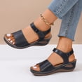 thumbnail image 5 of Women's Chunky Wedge Sandals Comfortable Open Toe Ankle Strap Summer Walking Sandals with Buckle Plus Size Solid Color Round Toe Open Toe Wedge Heel Sandals Black 8.5, 5 of 8