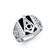 Jewels By Lux 925 Sterling Silver CZ Cubic Zirconia Embossed Mens Masonic Ring Size 8.5