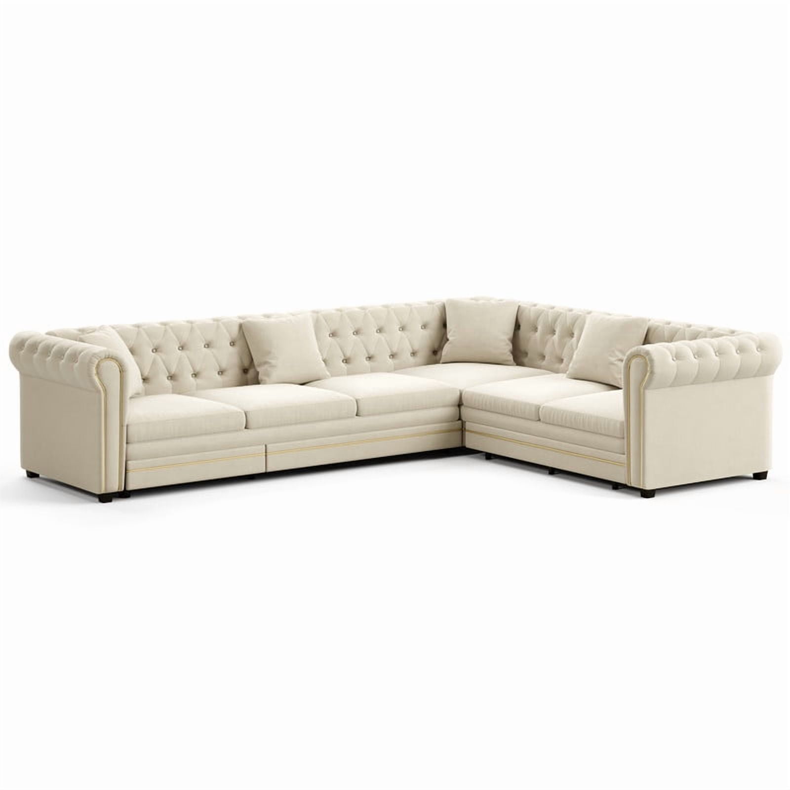 L-Shaped Chesterfield Sectional Sofa Set with Pull-Out Bed, Oversize Convertible Sleeper Sofa, Button Tufted Large Couch