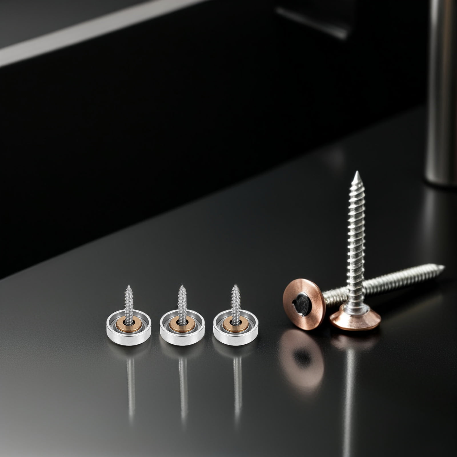 OUNONA 10-Pack Glass Panel Fixing Screws with Mirror Caps for Cabinet Doors and Wall Mirrors Plated Hardware
