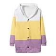 thumbnail image 4 of Lenpel Women's Hooded Cardigan Sweaters Long Sleeve Color Block Button down Oversized Sweater Cardigans Casual Knit Outwear Coats(Yellow,Small), 4 of 5