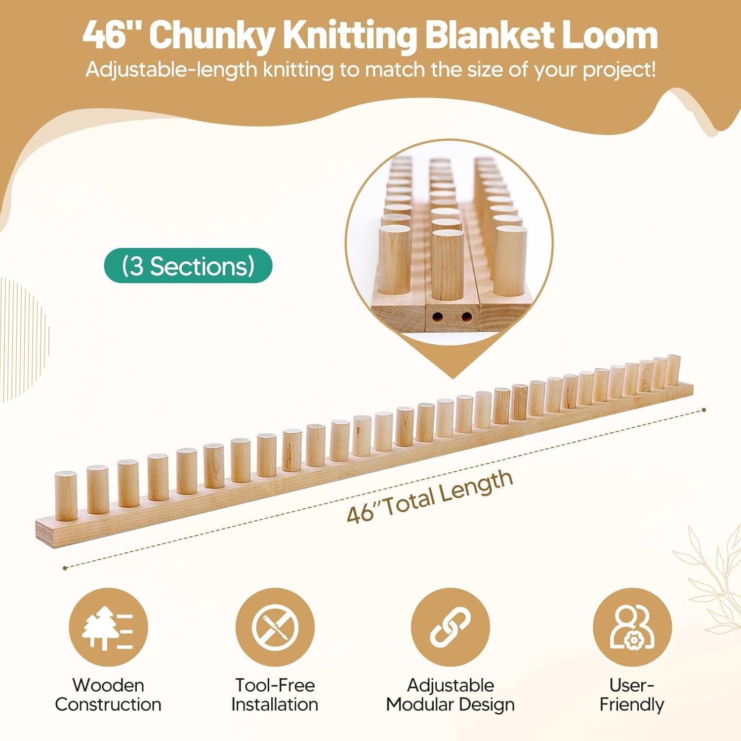 60 Inch Chunky Hand Knit Blanket Looms, Chunky Knit Looms for Blankets, Expandable Wooden Chunky Blanket Looms for Jumbo Yarn