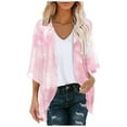 thumbnail image 3 of Cardigans for Women Trendy Lightweight 3/4 Puff Sleeve Floral Printed Chiffon Boho Tops Loose Cover Up Comfortable Breathable Summer Casual Womens Blouses S, 3 of 5