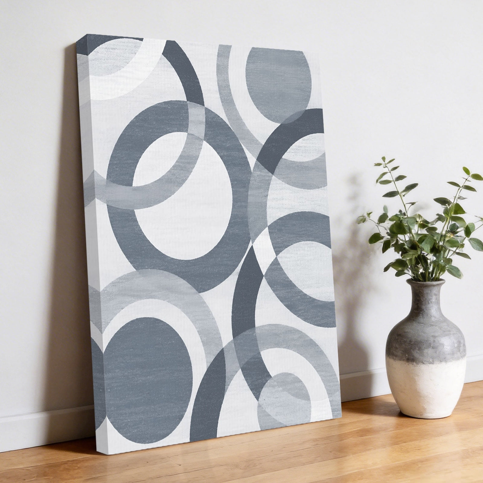 Overlapping Circular Rings Canvas Wall Art Abstract Minimalist Slate Gray Texture Pictures Wall Decor Wooden Framed Artwork Art Prints for Living Room Hallway Bedroom Office 12 x18