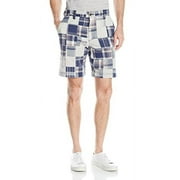 IZOD Men's Flat Front Madras Patchwork Short, Deep Indigo, 30W