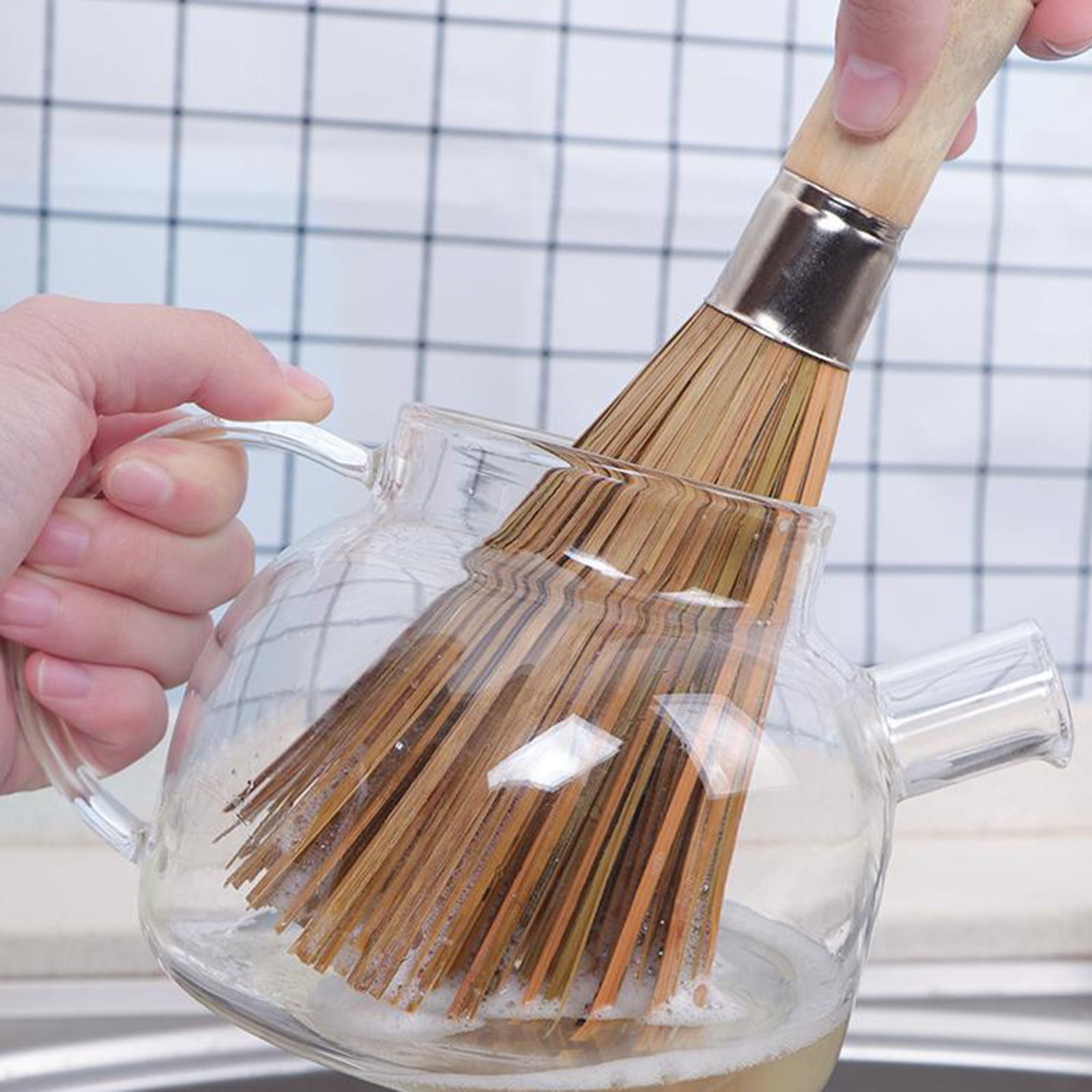 CMrtew 4Pcs Bamboo Pot Brush,Traditional Natural Bamboo Wok Brush,Wok Cleaning Whisk Kitchen Cook Shop Wok Pan Pot Cleaning Whisk Brush with Comfort Grip Handle