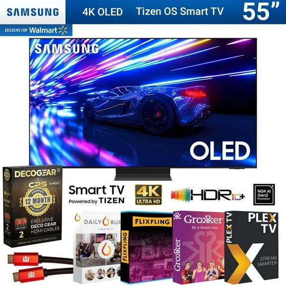 Samsung S95D 55 inch HDR OLED Smart TV (2024) Bundle w/ Movies Streaming and Deco Gear 2X 4K HDMI 2.0 Cable & CPS Exclusive 12 Month Protection Pack