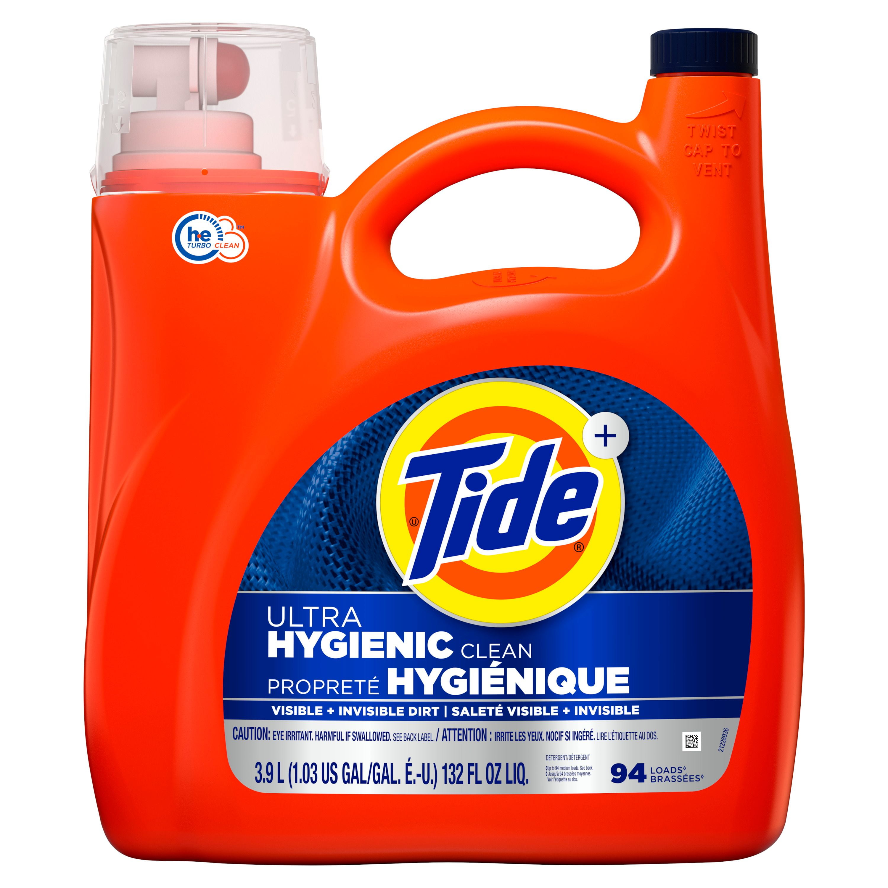 Détergent à lessive liquide Tide Propreté hygiénique, parfum original, compatible avec les laveuses HE 3.9L