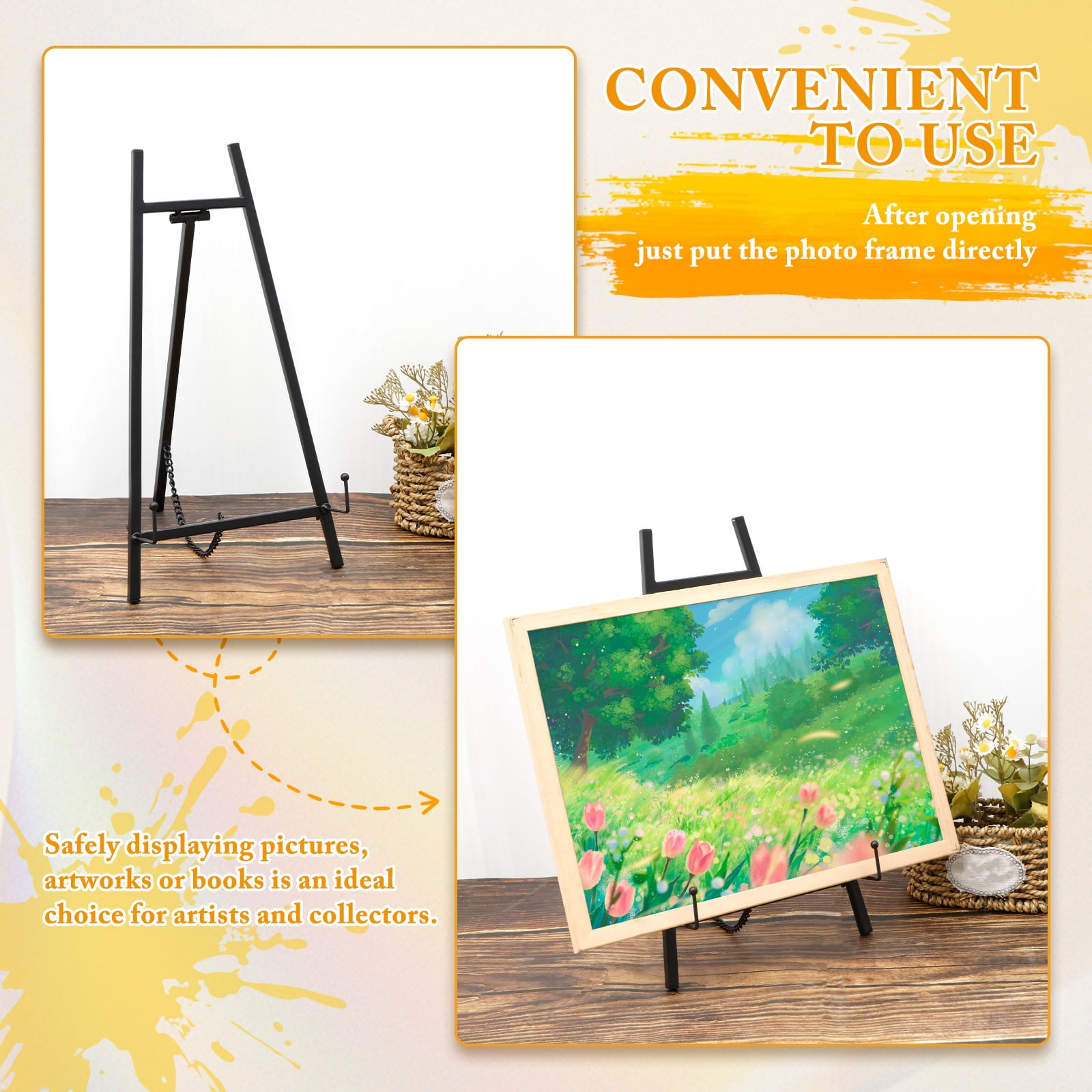 Tcwhniev Art Painting Easel for Table Top Floor Compact Strong Load Bearing Metal Small Easel Stand for Displaying Book Photo Wedding Sign Art Photograph
