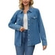 thumbnail image 1 of CHAQUETA DE JEAN PARA MUJER INSPIRE CHIC, MANGA LARGA, CIERRE DE BOTÓN, CON BOLSILLOS CON SOLAPA, CHAQUETA DE MEZCLILLA LIGERA, TALLA M, AZUL, 1 of 6