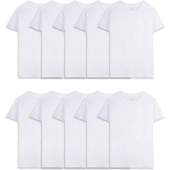 Fruit of the Loom Boys 100 % Cotton Undershirts, 10 Pack White Cotton Crew T-Shirts Undershirts , Size XS 4-5
