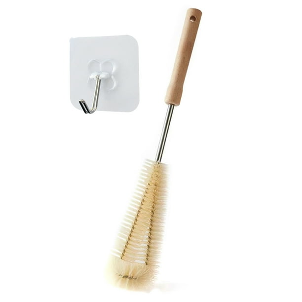 Cepillo de botella 1PC Limpiador de cepillos de botellas Mango de madera largo Cepillo de limpieza de botellas de agua Sin áreas muertas para tazas Botellas de vacío Hervidores Jarrones Botellas depor Eccomum Cepillo de botella