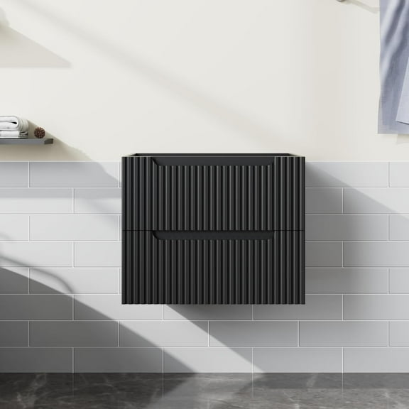 24" Wall Mounted Bathroom Vanity, Floating Black Cabinet, 2 Soft-Close Drawers