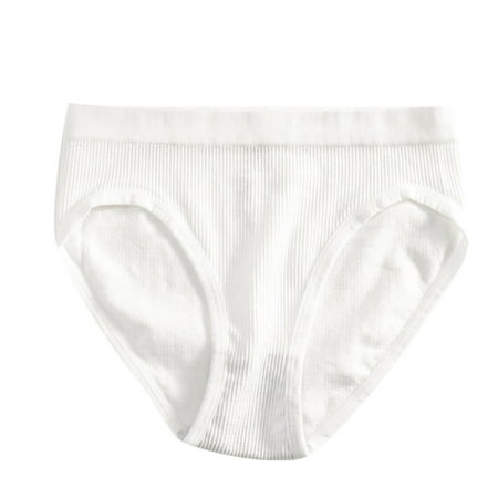 

Tummy Control Underwear Mid Waist Solid Color Ribbed Cotton File Breathable Briefs Womens Lingerie White L