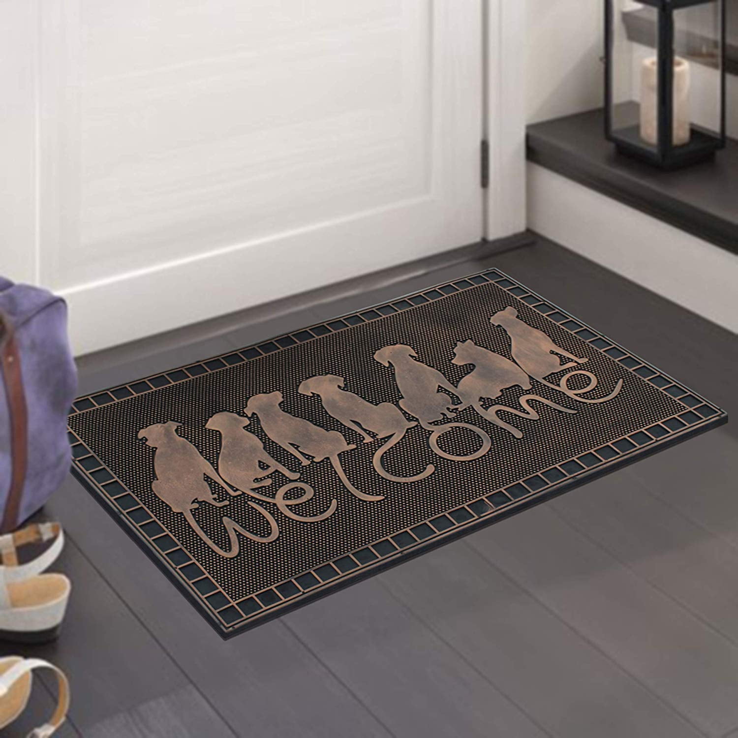 A1HC Rubber Pin Doormat Dogs Tails Welcome Mat, Beautifully Copper Finished Outdoor Indoor Entance Mats 18" X 30"