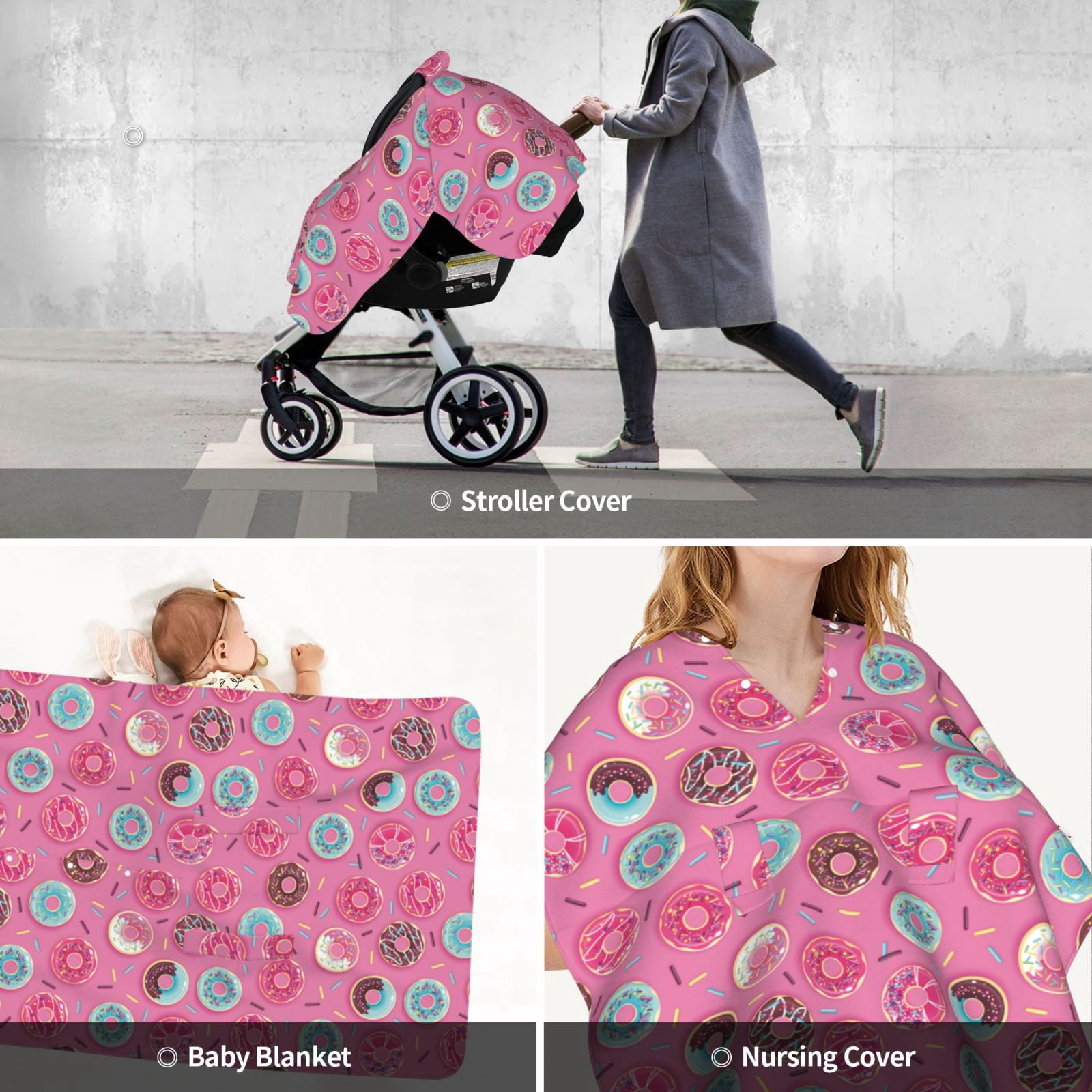 Car Seat Cover Baby - Donut Pink Print Breathable Infant Car Seat Cover for Baby Carseat, Lightweight Comfort Baby Essentials Must Haves Newborn Stuff for Girl Boy