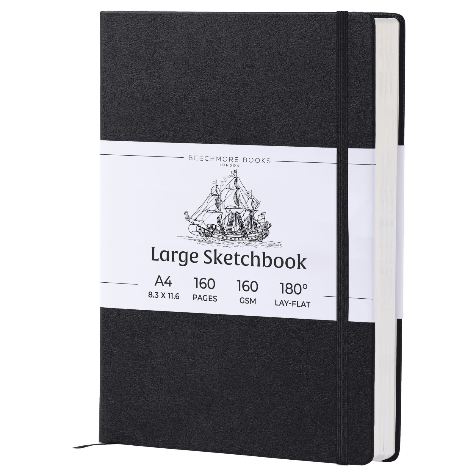 Beechmore Books A4 Sketchbook – 8.5x11" Premium Vegan Leather Bound Large Sketch Book Hardcover With 156 Thick 160gsm Perforated Ivory Pages, Blank Sketch Pad, Gift Boxed, Back Pocket Ribbon Bookmark