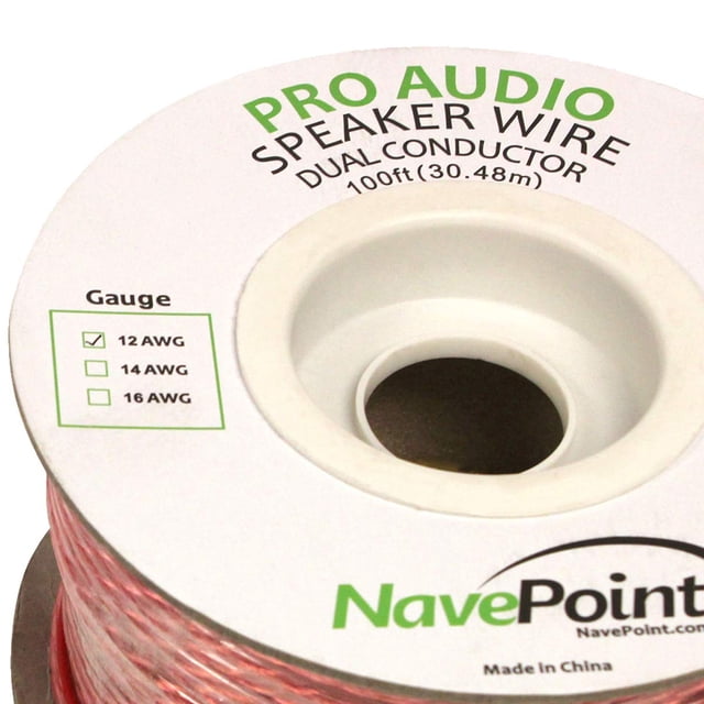 NavePoint 100ft in Wall Audio Speaker Cable Wire CL2 12/2 AWG Gauge 2 Conductor Bulk Clear