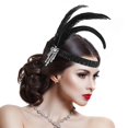thumbnail image 3 of Tocados De Plumas, Diadema De Plumas Tocado De Aleta Ropa Para La Cabeza Lazos Para El Cabello Suaves Y Cómodos Accesorios Para El Cabello De Los Años 20 (borla plateada Hazaña negra, 3 of 5