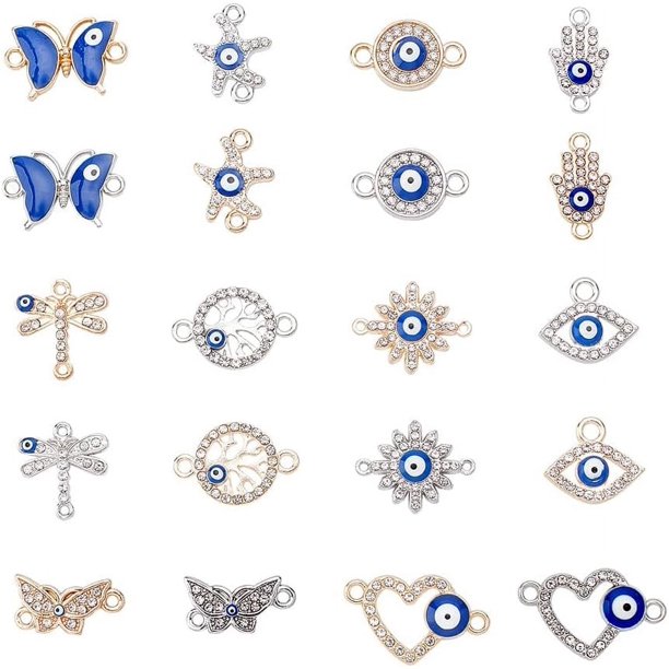 40 piezas de dijes surtidos de ojo turco, eslabones de aleación con esmalte, colgantes para crear pulseras, collares y joyas.
