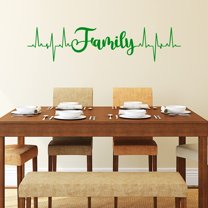 VWAQ Family Heartbeat Line Wall Decal Living Room Home Decor - 7"H X 30"W GREEN