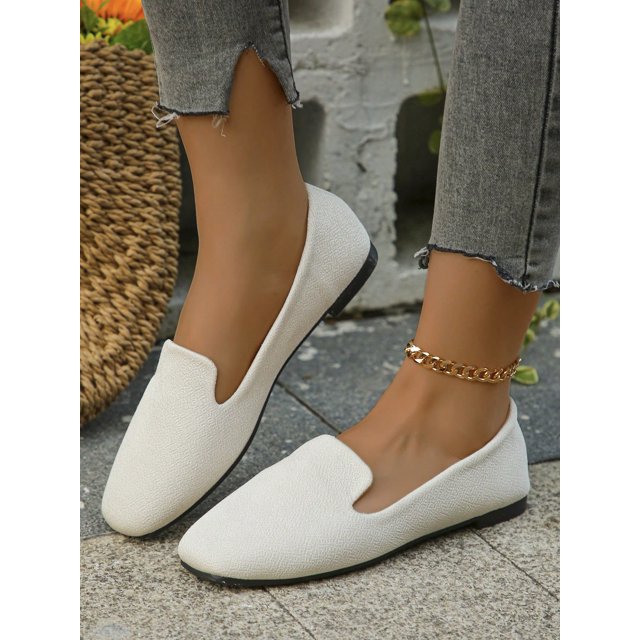 Women's Spring/Autumn New Arrival Square Toed Black Cloth Flat Loafers, Slip-On, Comfortable And Versatile