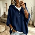 thumbnail image 2 of Domzest Oversized Hooded Knit Sweater for Women 3/4 Sleeve V Neck Button Up Hoodies 2026 Fall Casual Lightweight Pullover Sweater Navy XL, 2 of 6
