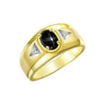 thumbnail image 3 of RYLOS Men's Rings Yellow Gold Plated Silver Classic 7X5MM Oval Gemstone &  Diamond Ring Black Star Sapphire Birthstone Rings For Men, Men's Rings, Silver Rings, Size 11, 3 of 7