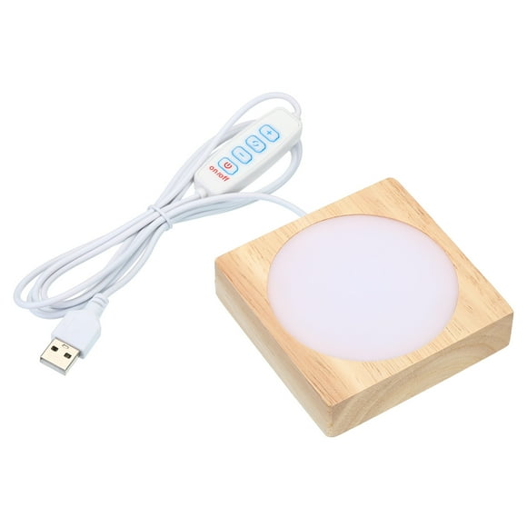Base de luz LED de madera Uxcell de 3.2x3.2 pulgadas, soporte de exhibición de madera con regulador para cristal de vidrio, luz blanca de 3 colores