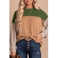 thumbnail image 1 of Women's Green Color Block Long Sleeve Ribbed Loose Top, 1 of 5