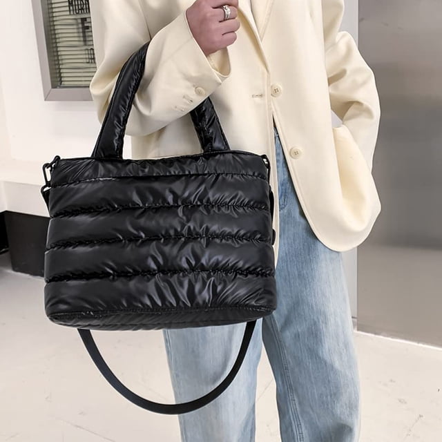 Fiudx Bolso de Hombro de Plumas, Bolso Grande de Nailon, Bolso Acolchado de Invierno, Amplio Espacio de Almacenamiento, Estilos de Transporte Versátiles, Perfecto para Ir de Compras, Trabajar, Viajar