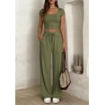 thumbnail image 6 of PRETTYGARDEN Women's 2 Piece Matching Lounge Sets Ribbed Short Sleeve Crop Tops Wide Leg Pants Summer Airport Outfits, 6 of 9