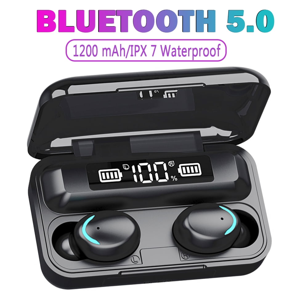 True Wireless Earbuds, Bluetooth 5.0 Earphones with 1200mAh Charging Case,  Upgrade Deep Bass 3D Stereo Sound Fashionable Headphones, 120H Playtime, 